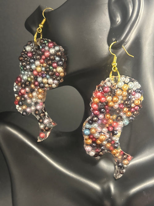 New afro girl resin earrings